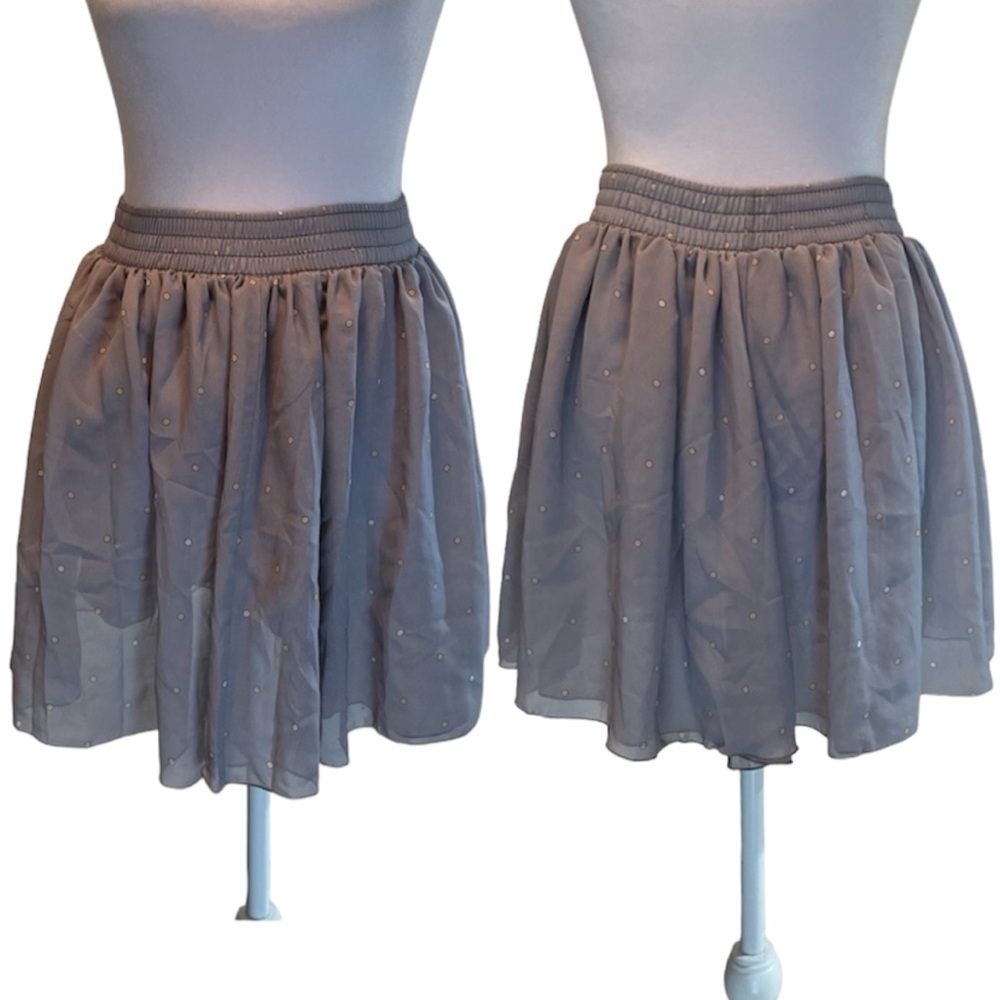 Chiffon by American Apparel Gray with Yellow Polka Dot Circle Mini Skirt Size XS